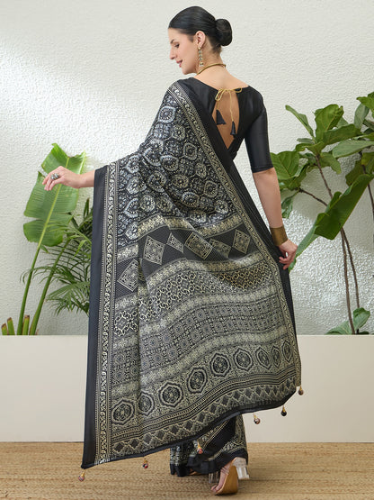 Grey Crepe Silk Ready To Wear/Easy Saree by Stylebypanaash 