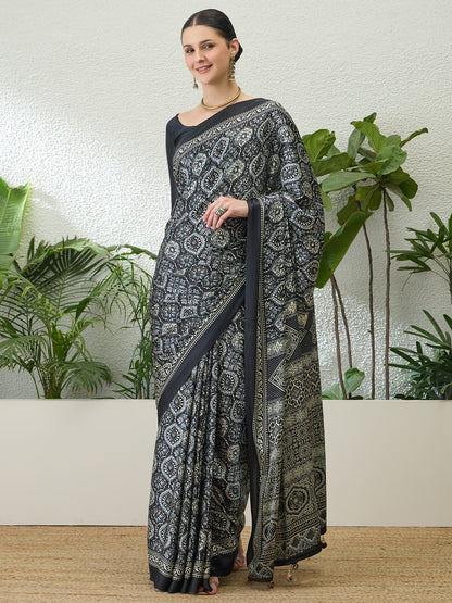 Grey Crepe Silk Ready To Wear/Easy Saree by Stylebypanaash 