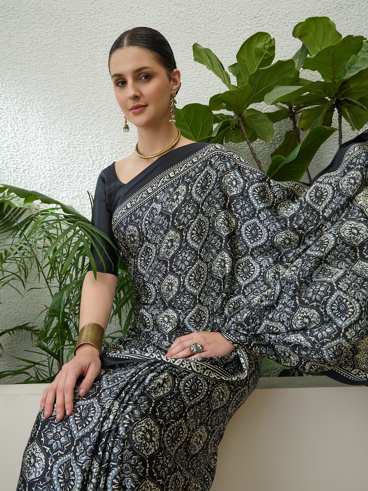 Grey Crepe Silk Ready To Wear/Easy Saree by Stylebypanaash 