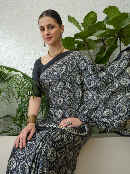 Grey Crepe Silk Ready To Wear/Easy Saree by Stylebypanaash 