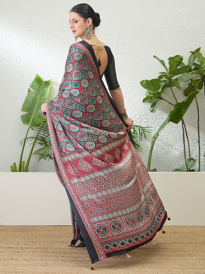 Black Crepe Silk Ready To Wear/Easy Saree by Stylebypanaash 