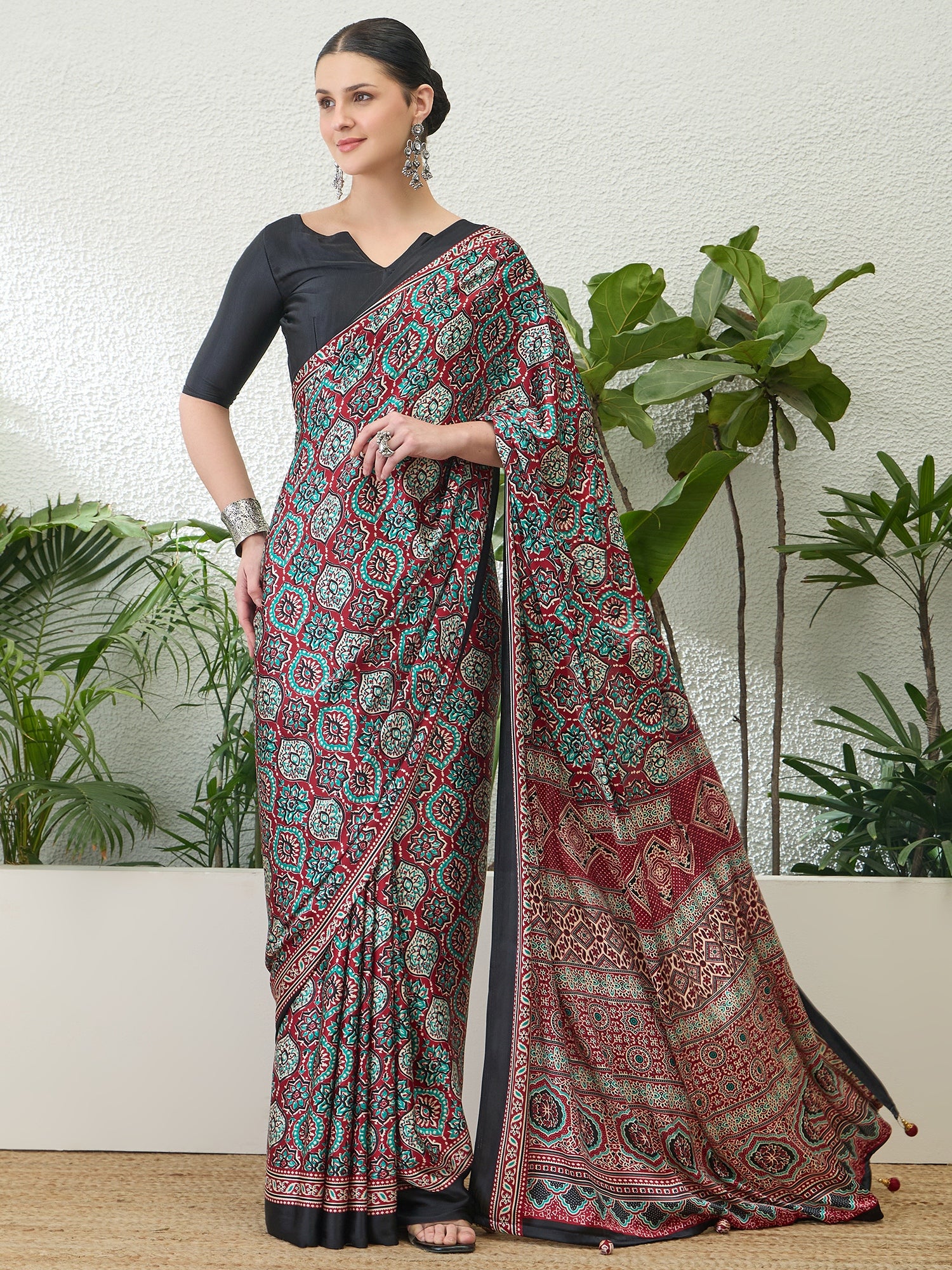 Maroon Crepe Silk Ready To Wear/Easy Saree by Stylebypanaash 