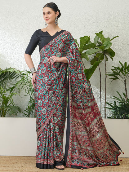 Maroon Crepe Silk Ready To Wear/Easy Saree by Stylebypanaash 