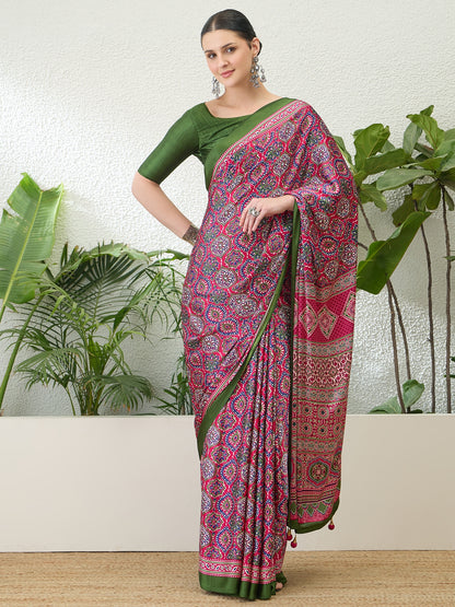 Pink Crepe Silk Ready To Wear/Easy Saree by Stylebypanaash 