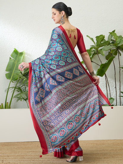 Turquoise Crepe Silk Ready To Wear/Easy Saree by Stylebypanaash 