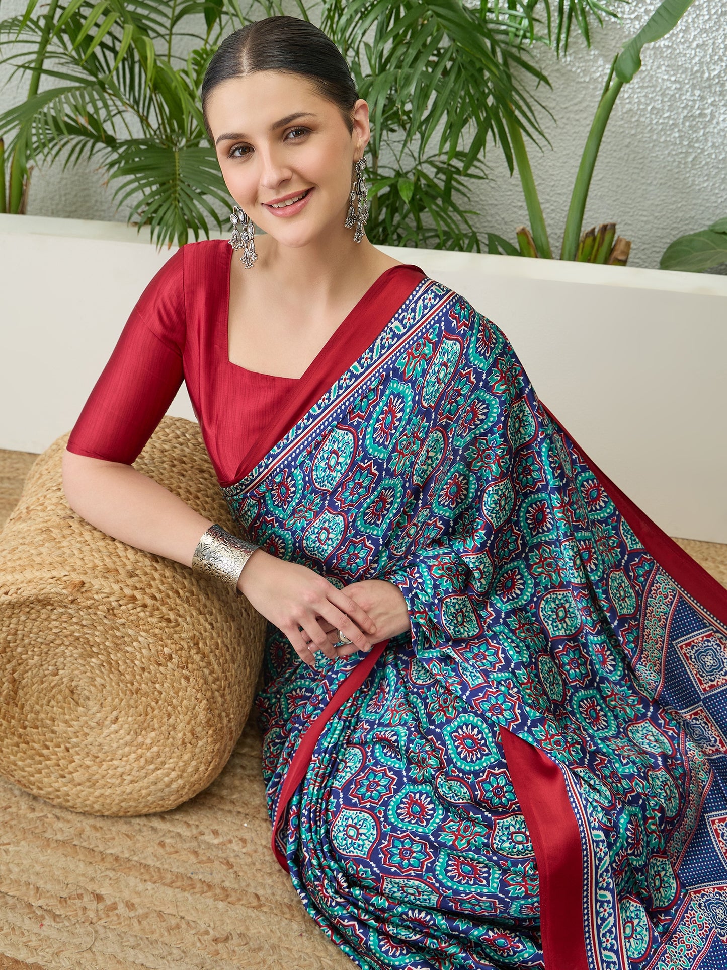Turquoise Crepe Silk Ready To Wear/Easy Saree by Stylebypanaash 
