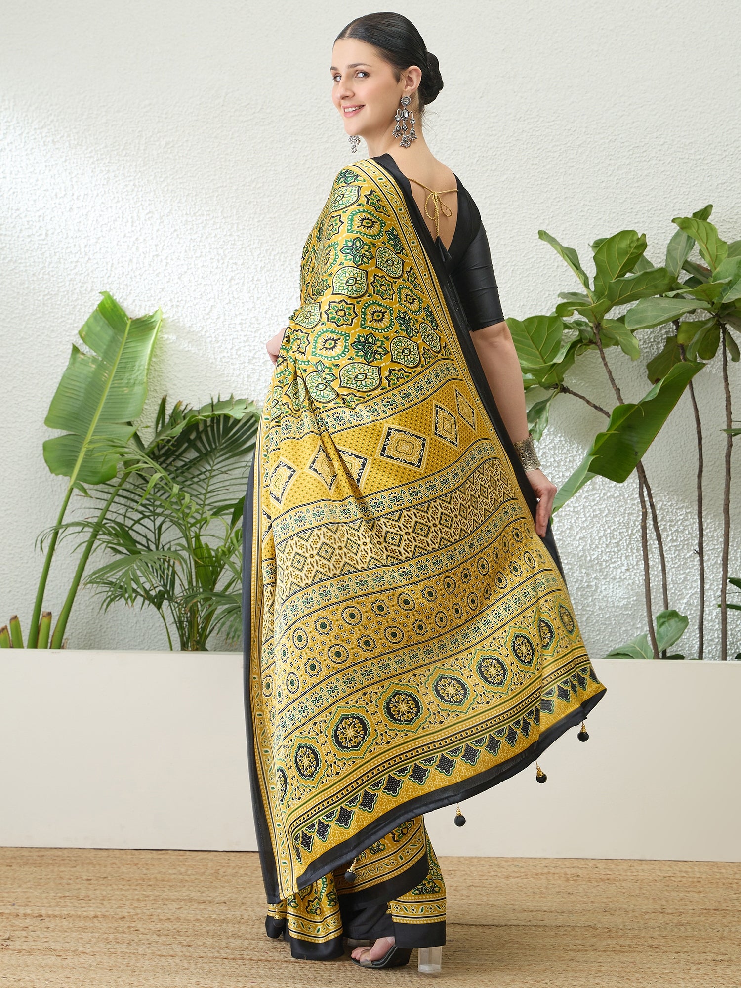 Mustard Yellow Crepe Silk Ready To Wear/Easy Saree by Stylebypanaash 