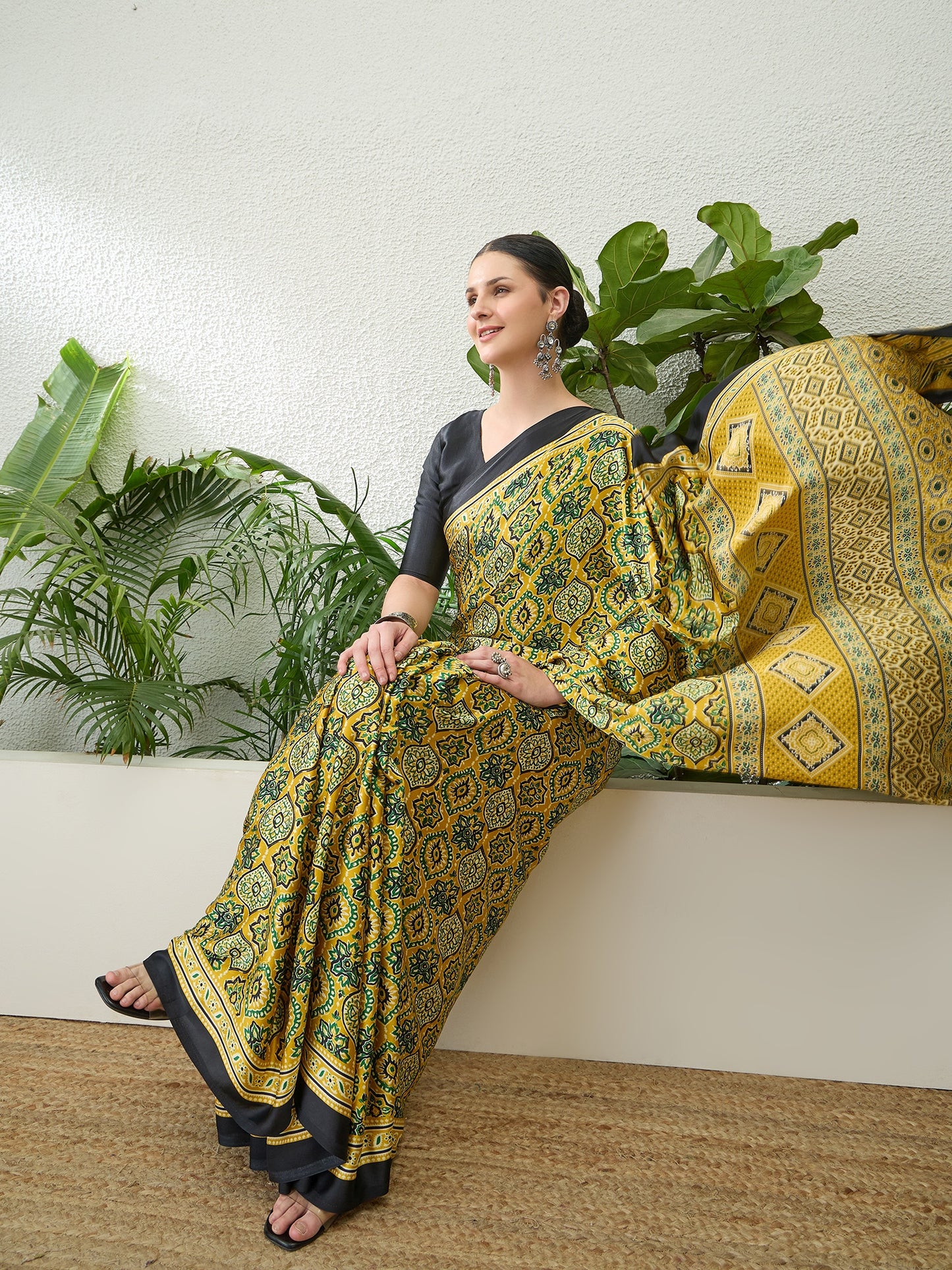 Mustard Yellow Crepe Silk Ready To Wear/Easy Saree by Stylebypanaash 