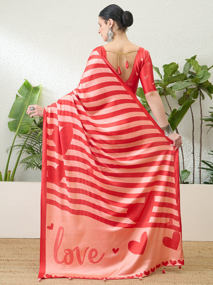 Red Stripe Crepe Silk Ready To Wear/Easy Saree by Stylebypanaash 