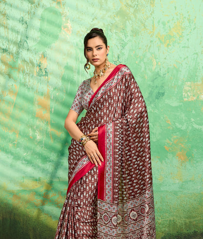 Brown Modal Satin Office Wear Ready To Wear/Easy Saree - Panaash Saree