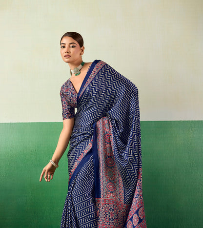 Blue Modal Satin Office Wear Ready To Wear/Easy Saree - Panaash Saree