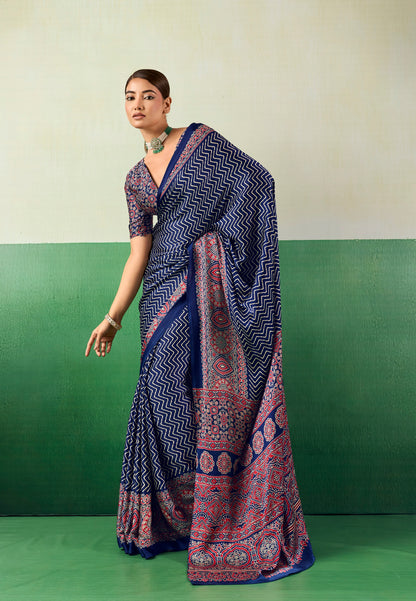 Blue Modal Satin Office Wear Ready To Wear/Easy Saree - Panaash Saree