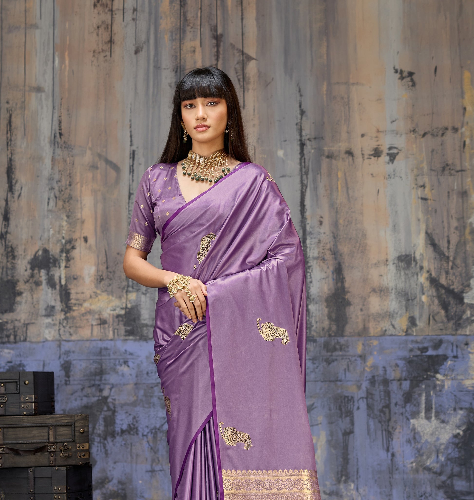 Lavender Satin Silk Readymade/Easy Saree - Panaash Saree