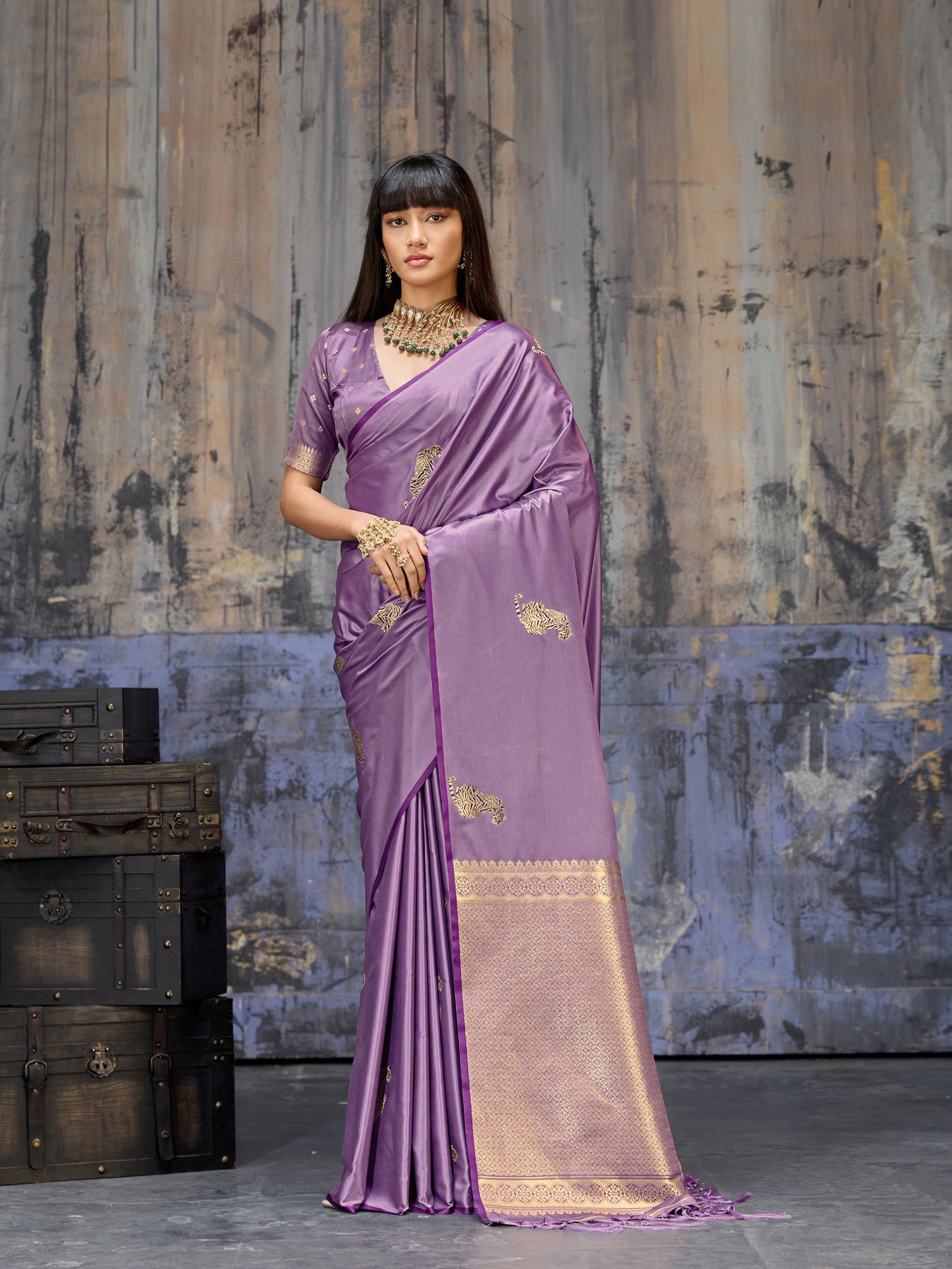 Lavender Satin Silk Readymade/Easy Saree - Panaash Saree