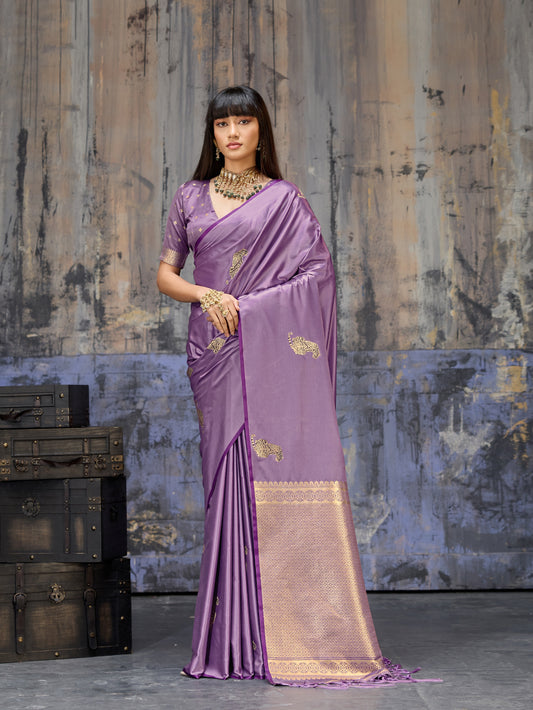 Lavender Satin Silk Readymade/Easy Saree - Panaash Saree