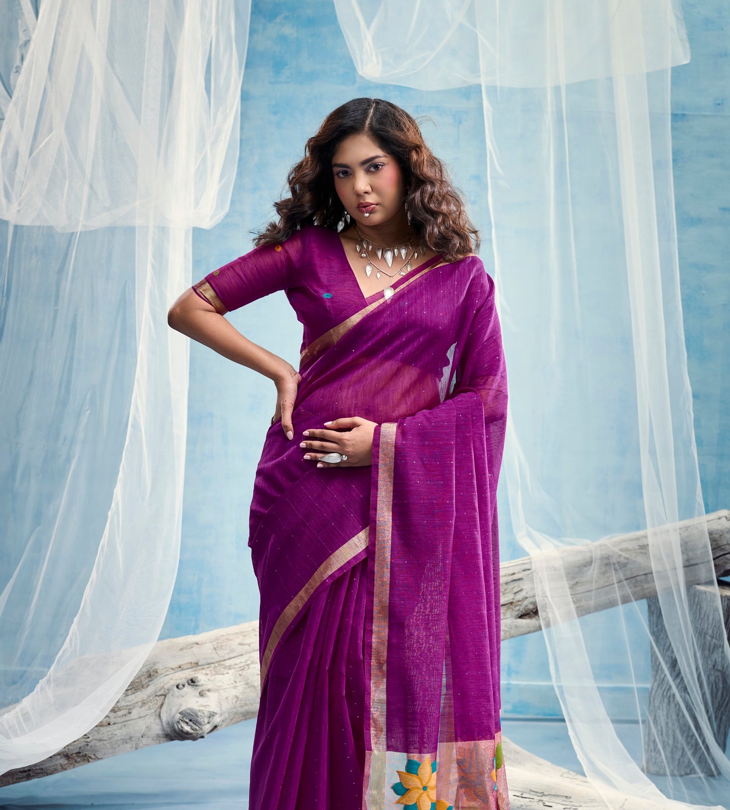 Magenta Pink Munga Silk Ready To Wear/Easy Saree