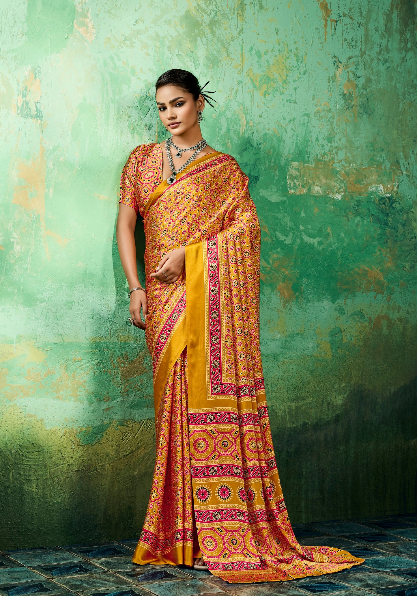 Yellow Modal Satin Office Wear Ready To Wear/Easy Saree - Panaash Saree
