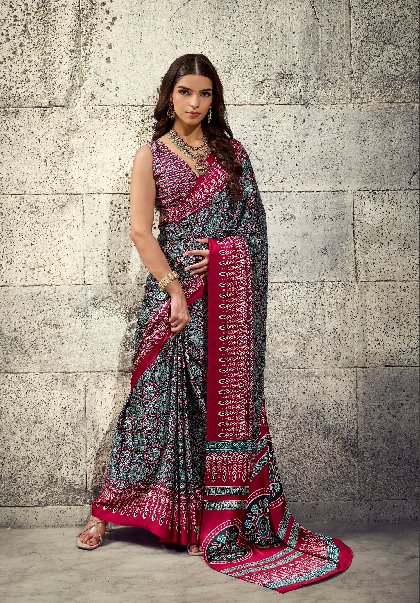 Red Modal Silk Office Wear Ready To Wear/Easy Saree