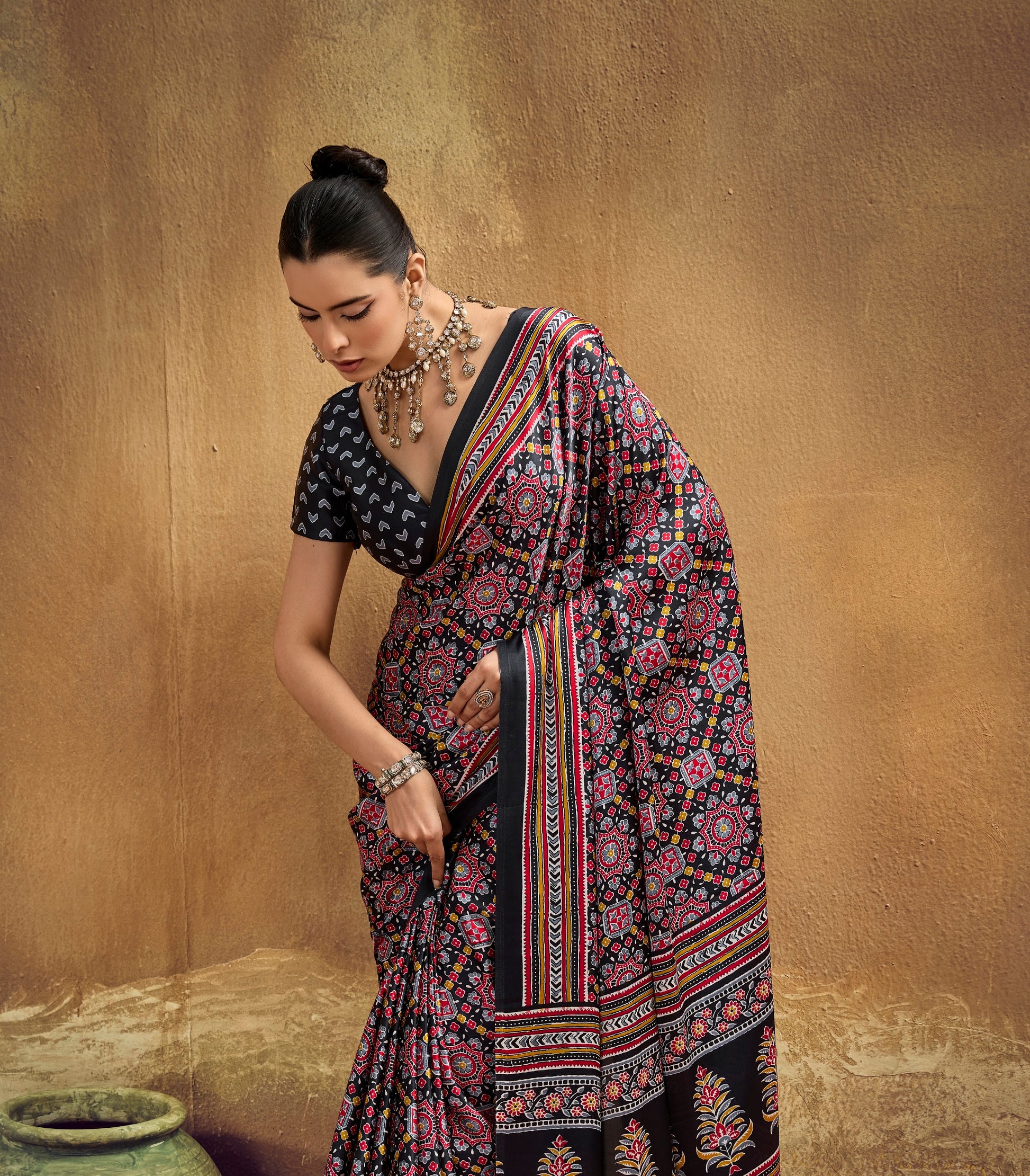 Black Modal SatinReady To Wear/Easy Saree - Panaash Saree