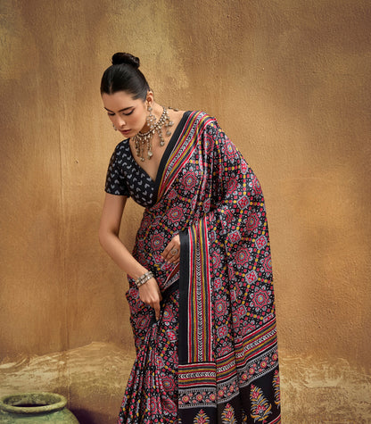 Black Modal SatinReady To Wear/Easy Saree - Panaash Saree