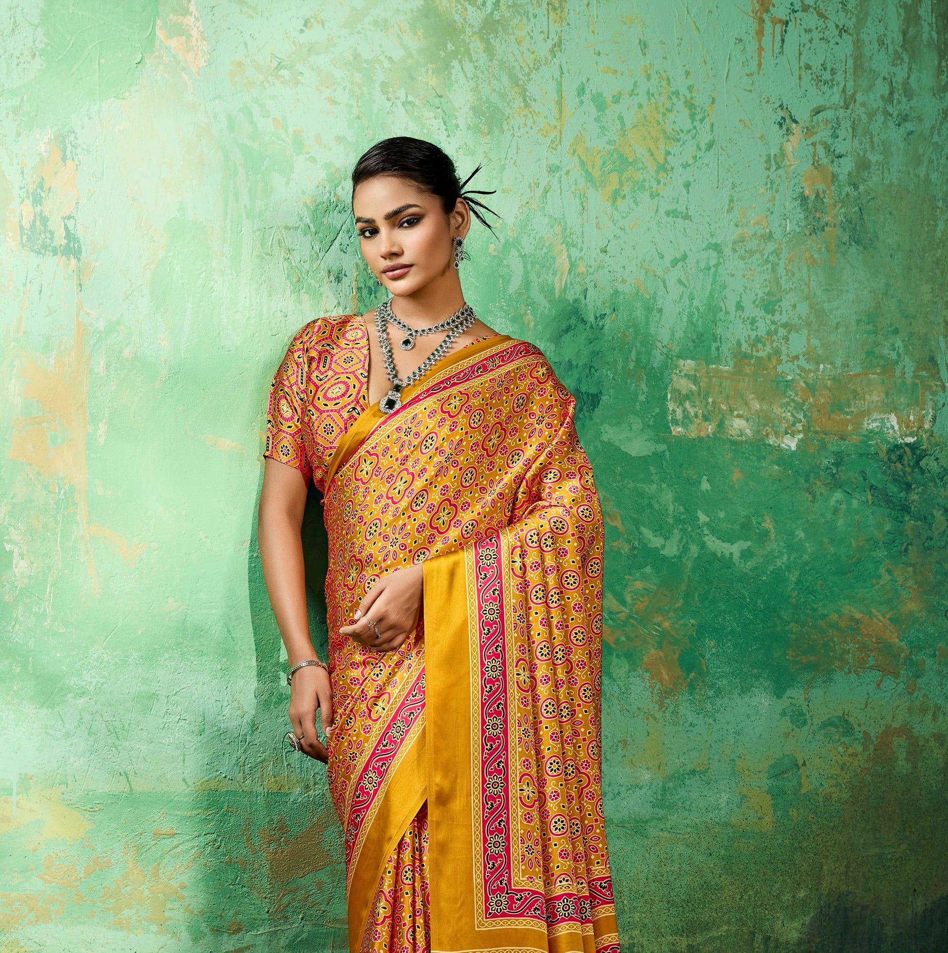 Yellow Modal Satin Office Wear Ready To Wear/Easy Saree - Panaash Saree