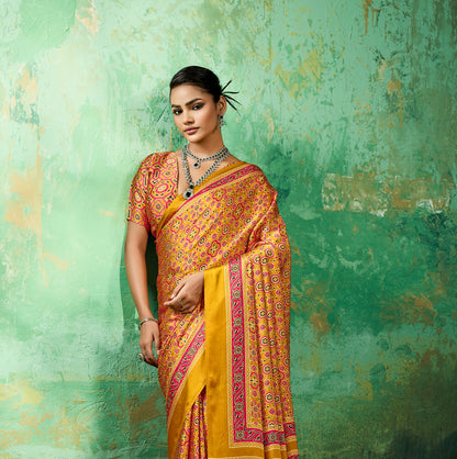 Yellow Modal Satin Office Wear Ready To Wear/Easy Saree - Panaash Saree