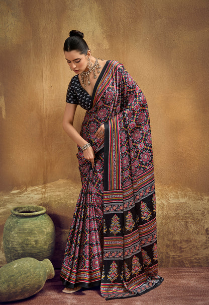 Black Modal SatinReady To Wear/Easy Saree - Panaash Saree
