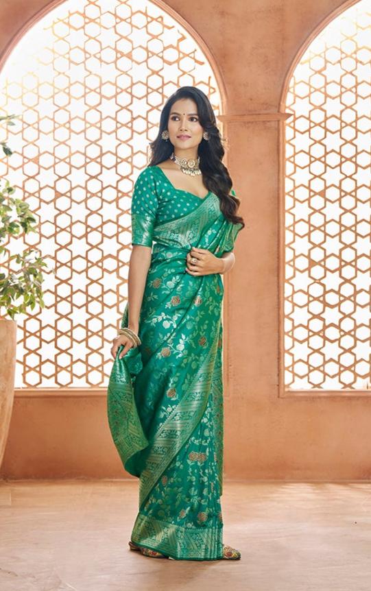 Green Color Banarasi Silk Readymade/Easy Fancy Saree