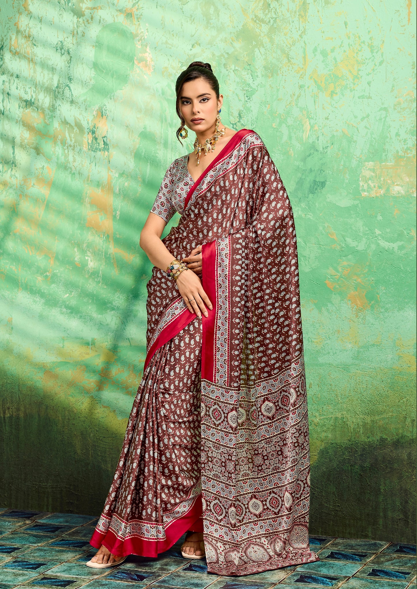 Brown Modal Satin Office Wear Ready To Wear/Easy Saree - Panaash Saree