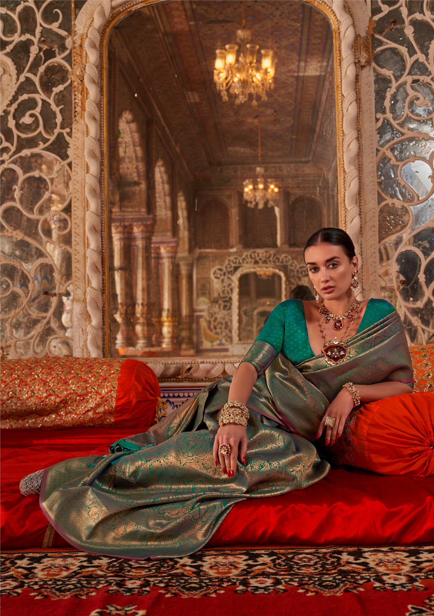 Green Kanjivaram Silk Readymade/Easy Saree