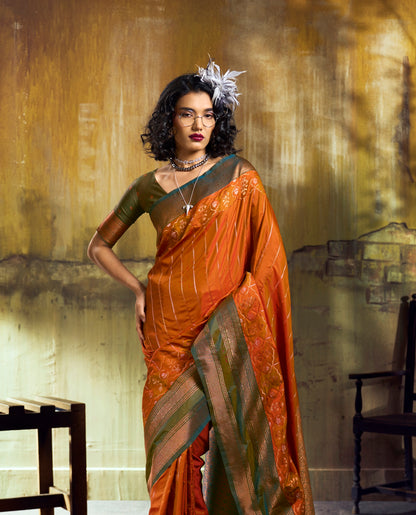 Orange Kanjivaram Silk Ready To Wear/Easy Saree