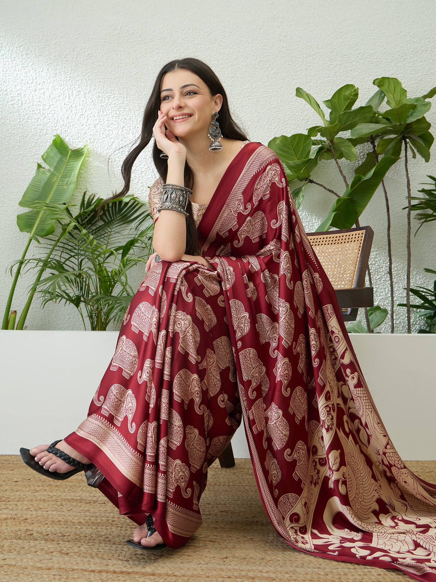 Maroon & Beige Crepe Silk Normal Drape Saree - Panaash Saree