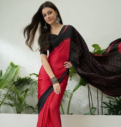 Red & Black Ombre Crepe Silk Readymade/Easy Saree - Panaash Saree
