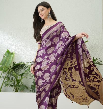 Purple & Beige Crepe Silk Normal Drape Saree - Panaash Saree