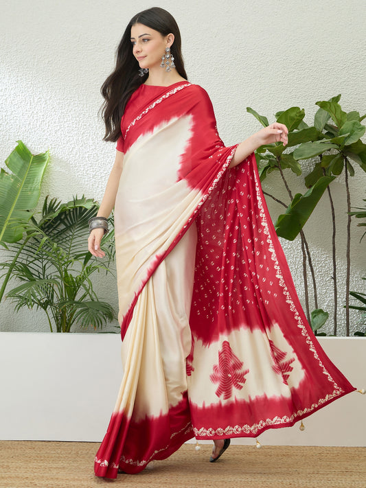 Red Ombre Crepe Silk Readymade/Easy Saree - Panaash Saree