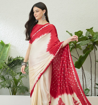 Red Ombre Crepe Silk Readymade/Easy Saree - Panaash Saree