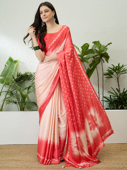Coral Ombre Crepe Silk Readymade/Easy Saree - Panaash Saree