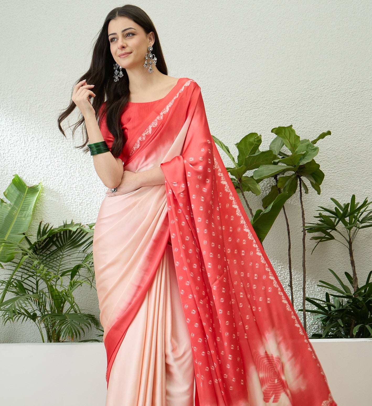 Coral Ombre Crepe Silk Readymade/Easy Saree - Panaash Saree