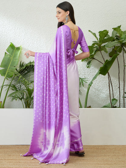 Lilac Ombre Crepe Silk Readymade/Easy Saree - Panaash Saree