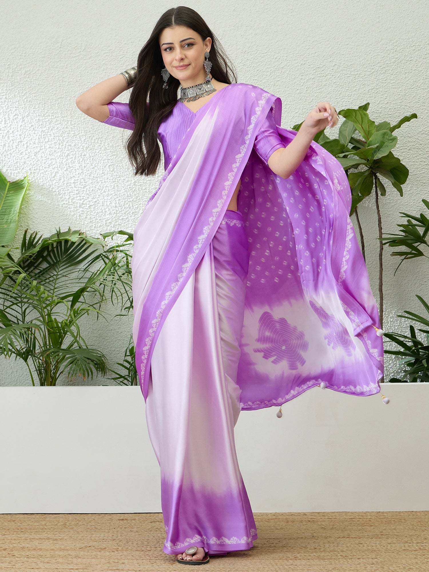 Lilac Ombre Crepe Silk Readymade/Easy Saree - Panaash Saree