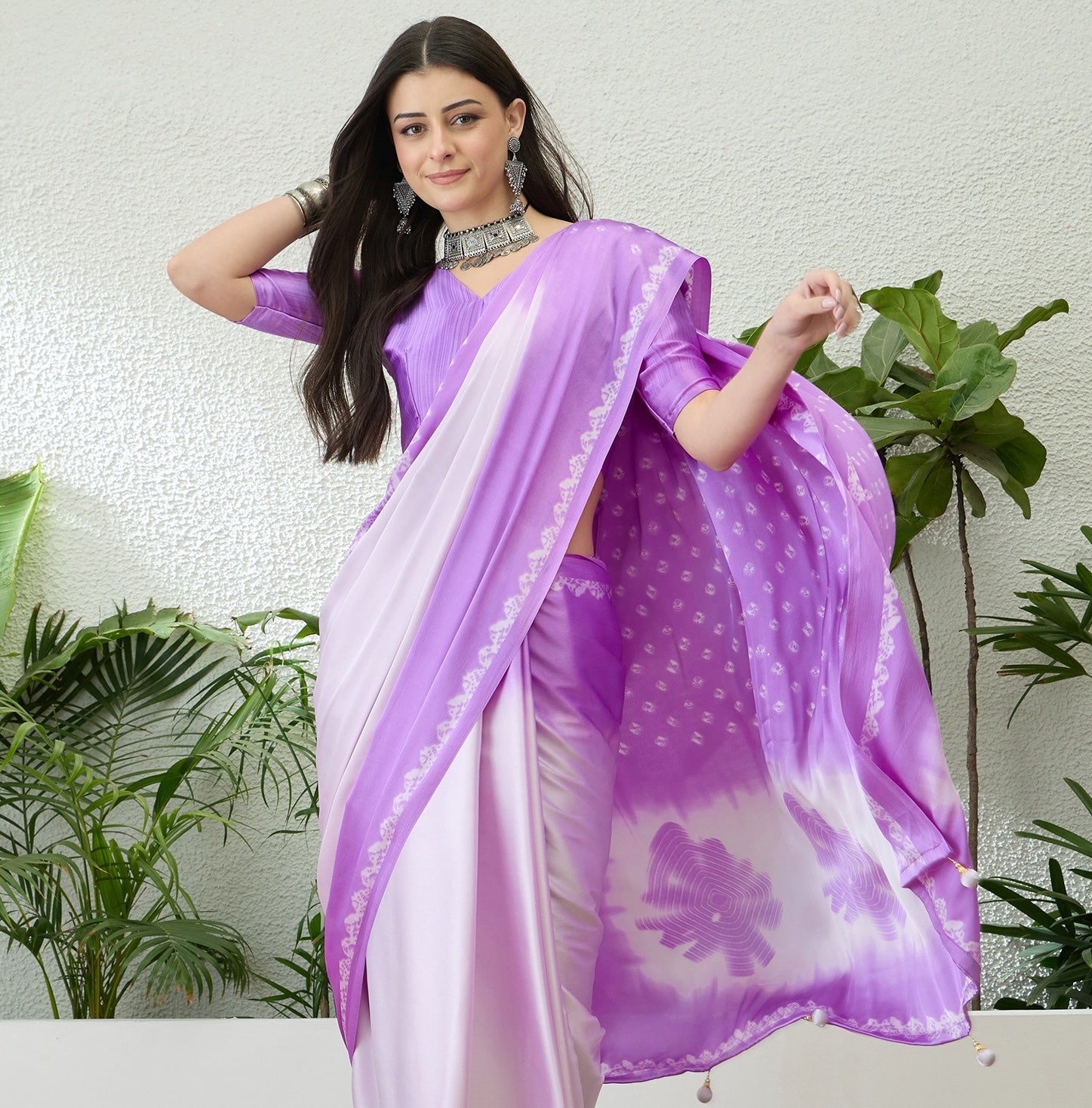 Lilac Crepe Silk Readymade/Easy Saree - Panaash Saree