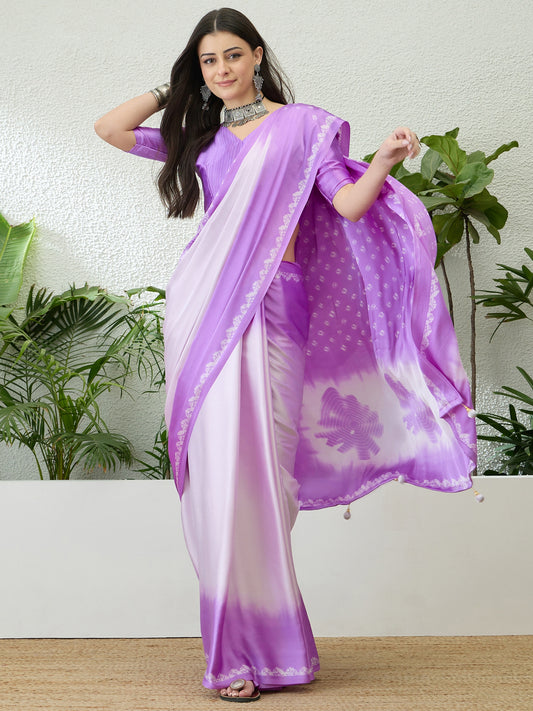 Lilac Crepe Silk Readymade/Easy Saree - Panaash Saree