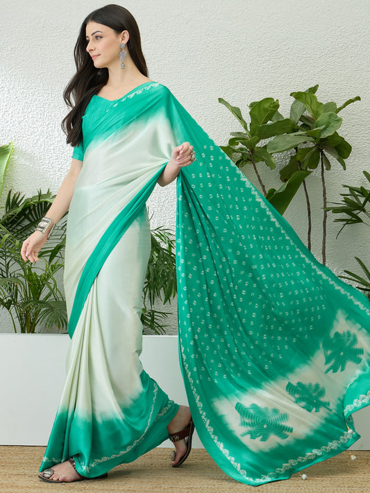 Aqua Ombre Crepe Silk Readymade/Easy Saree - Panaash Saree