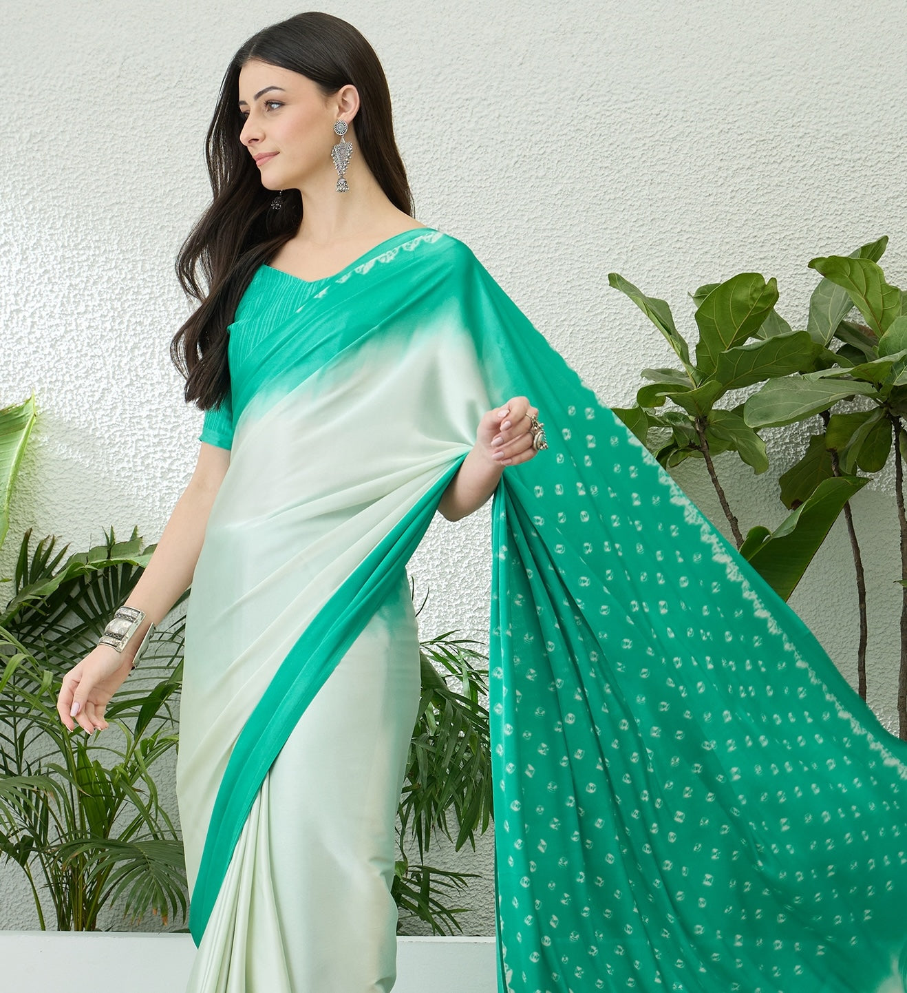 Aqua Ombre Crepe Silk Readymade/Easy Saree - Panaash Saree