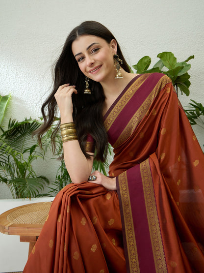 Burnt Orange Ready To Wear/Easy Kanjivaram Saree