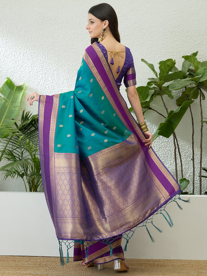 Turquoise Ready To Wear/Easy Kanjivaram Saree
