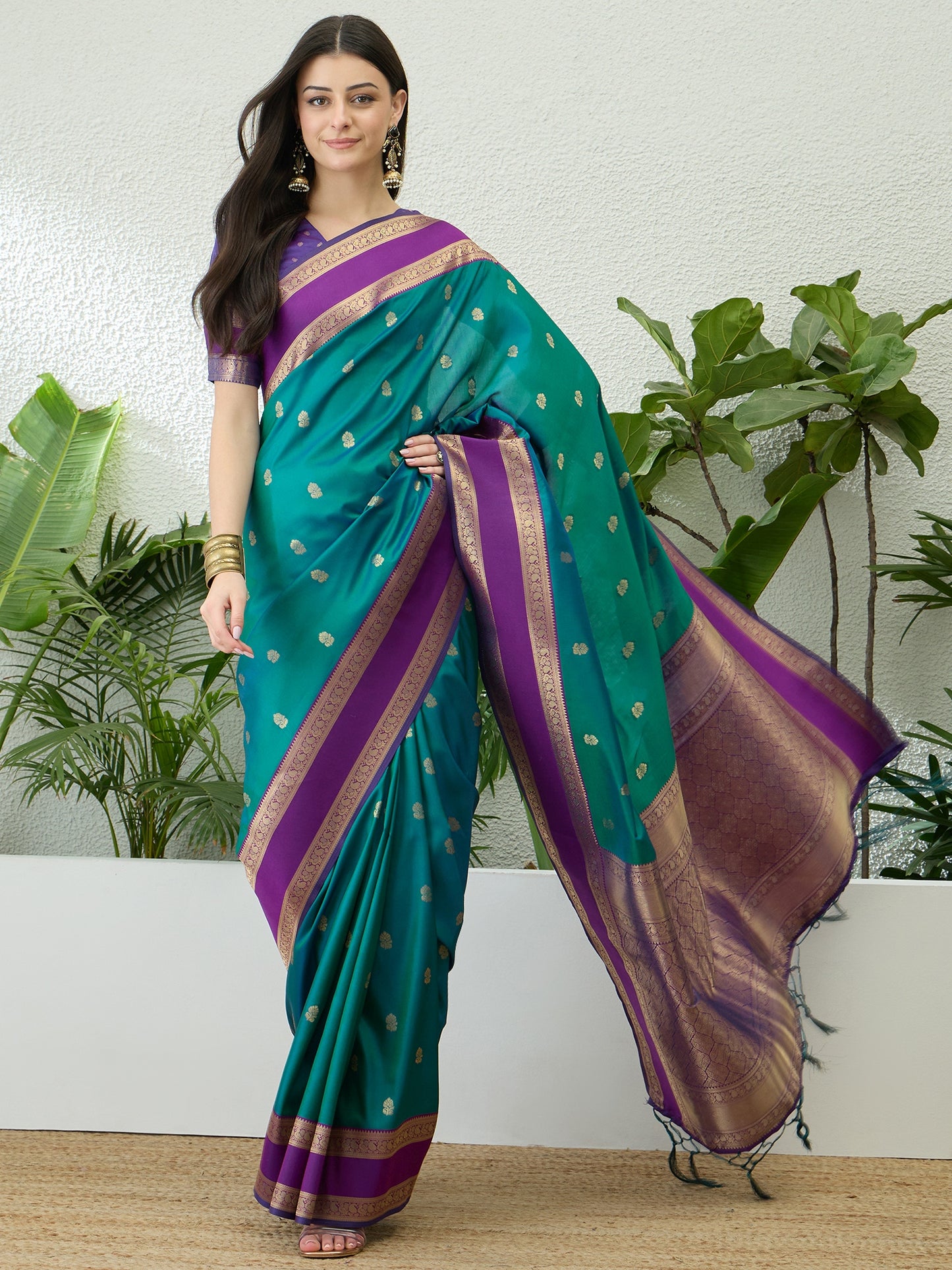 Turquoise Ready To Wear/Easy Kanjivaram Saree