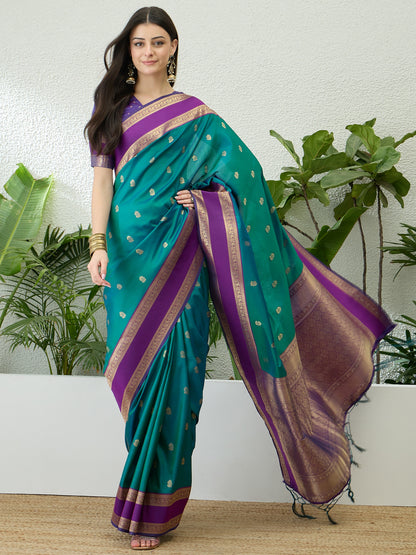 Turquoise Ready To Wear/Easy Kanjivaram Saree