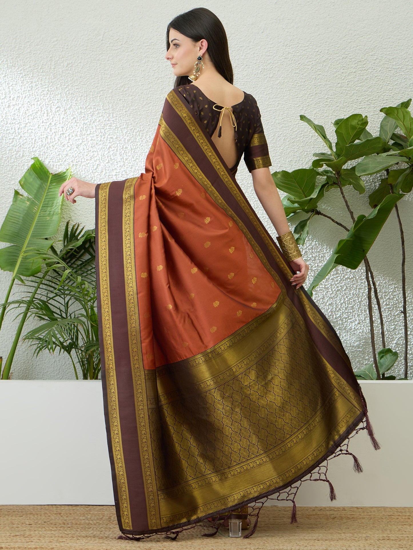 Copper Orange Ready To Wear/Easy Kanjivaram Saree