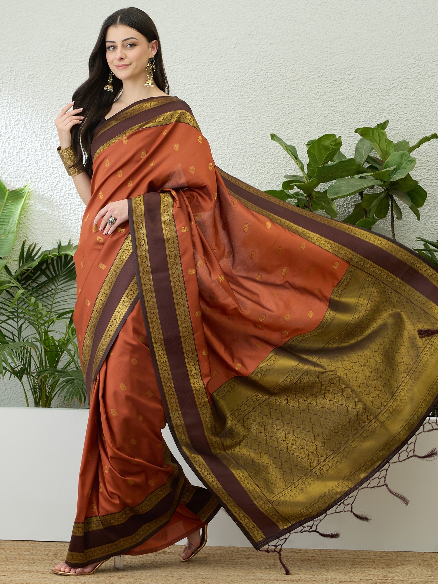 Copper Orange Ready To Wear/Easy Kanjivaram Saree